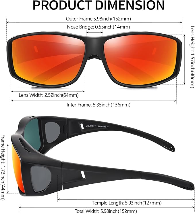 URUMQI Polarized Sunglasses Fit Over Glasses for Men Women, Wraparound Sun Glasses UV400 Protection for Driving Fishing