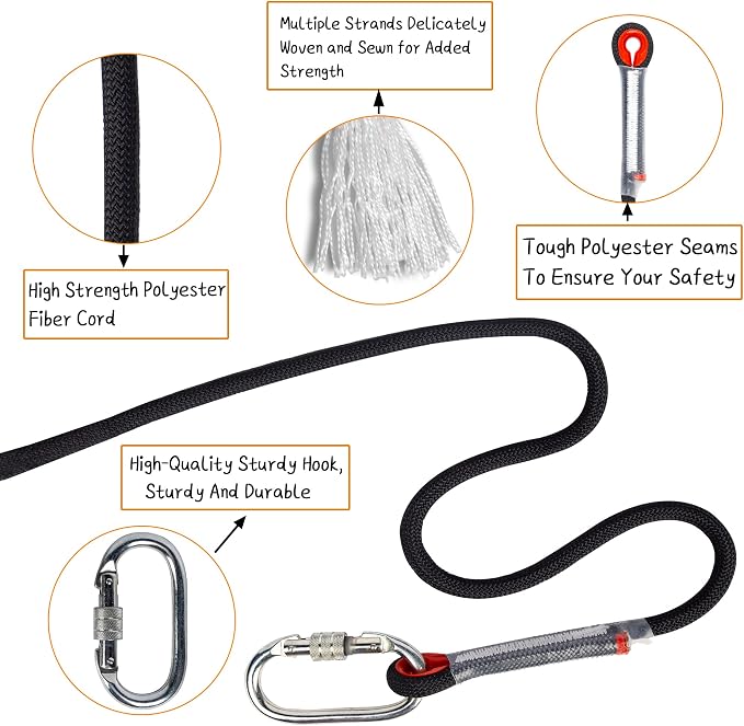 Indoor Outdoor Climbing Rope, 10/12/14mm (32FT/49FT/65FT/98FT) Static Rock Climbing Rope for Escape Rope, Ice Climbing Equipment, Fire Safety Rescue Rope, with Non Slip Gloves