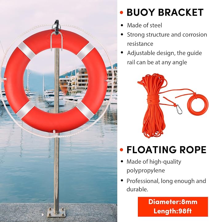 Life Ring, 23"/28" Boat Safety Throw Rings, Life Preserver Ring with Bracket and 98.5 FT Floating Rescue Rope, Outdoor Professional Throwable Flotation Device