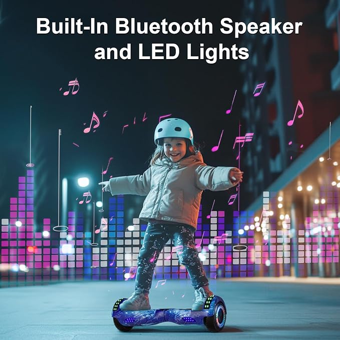 Kids Scooter with Bluetooth Speaker & Corlorful LED Lights, Dual 250W Motor 7.5 Mph Speed, Gifts for All Ages