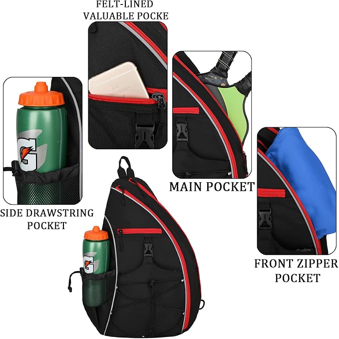 Goloni Pickleball Sling Bag for Men Women, Lightweight Pickleball Backpack with Fence Hook