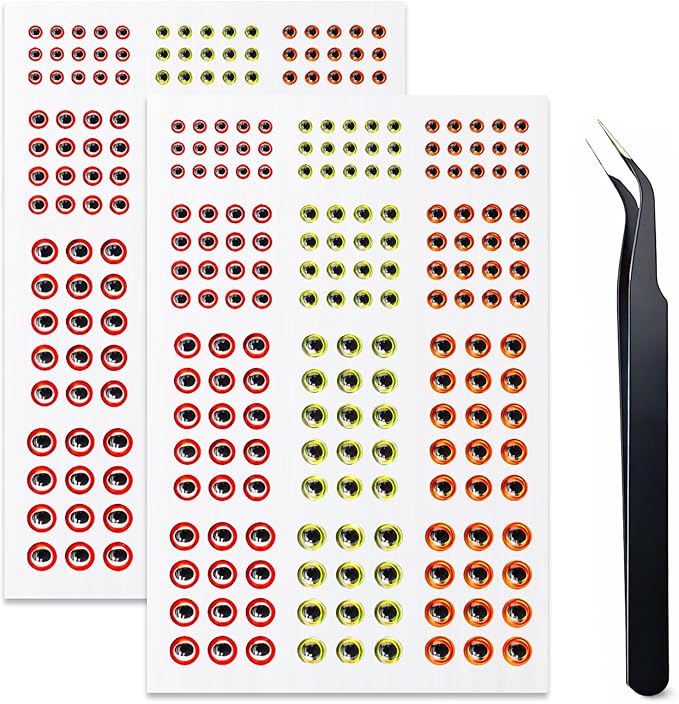 3D 4D 5D Fishing Lure Eyes Assortment with 1 Piece Tweezer for Making Fish Bait Fly Tying Streamers Crafts DIY Accessory (6 Sizes: 3 mm/ 4 mm/ 5 mm/ 6 mm/ 8 mm/ 10 mm)