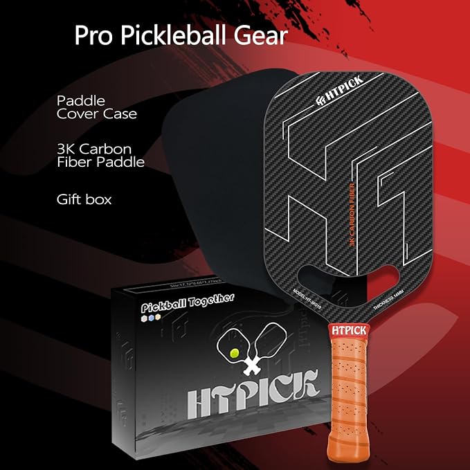 Pickleball Paddles, Professional Carbon Fiber Pickleball Paddle for High Spin & Powerful Shots with Honeycomb Core Pickleball Racket for Indoor Outdoor Play