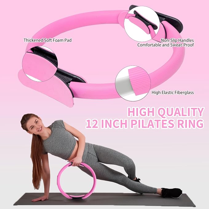 DICYWUDI Pilates Essentials Kit for Home Women, Pilates Equipment for Workouts, 6 Fabric Resistance Bands, 12 Inch Magic Circle Yoga Ring, Mini Exercise Ball, Great Exercise Equipment