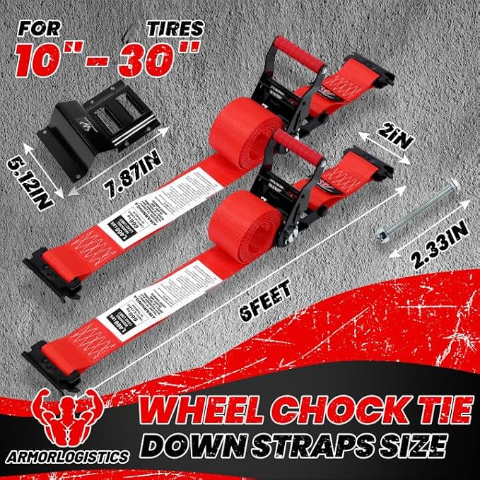 Wheel Chock Tie Down Kit, Heavy Duty Trailer Tire Straps Kit for ATV, UTV, Lawn Mower, 4,400lb Max Break Strength