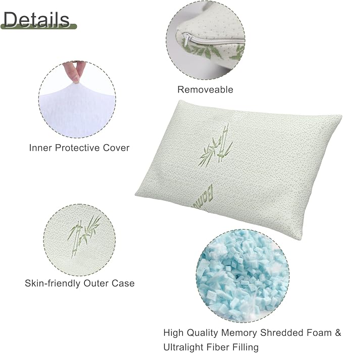 4 Pack Camping Pillow for Sleeping,Shredded Memory Foam Travel Pillow Compact & Packable with Storage Bag,Soft Cover,Small Pillow for Backpacking Hiking Gear & Accessories