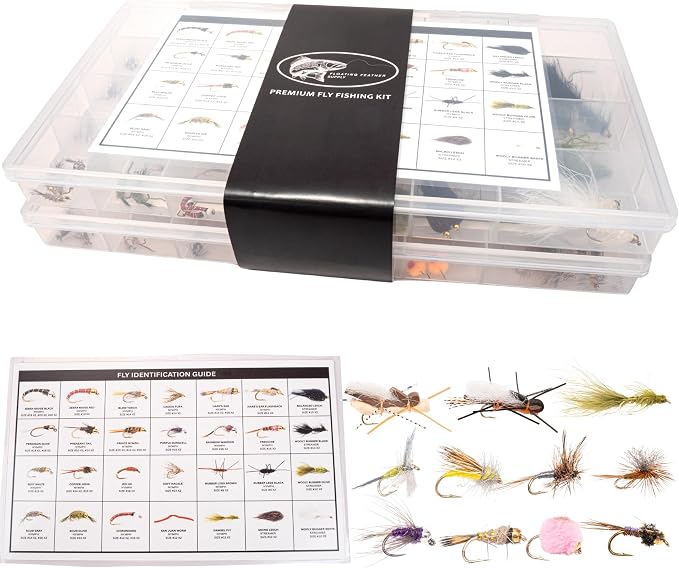 64-268 Piece Fly Fishing Flies Kit | Premium Hand Tied Trout Flies Assortment | Dry Flies, Nymphs, Streamers, Wooly Buggers, Terrestrials | Fly Box, Fly ID Card | Bass, Panfish