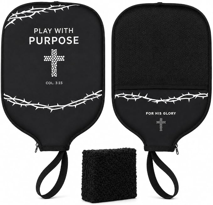 Faith-Based Pickleball Paddle Cover with Mesh Pocket & Hook Loop + Pickleball Paddle Cleaning Eraser – Fits Standard & Elongated Paddles