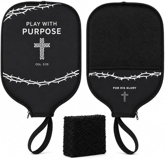 Faith-Based Pickleball Paddle Cover with Mesh Pocket & Hook Loop + Pickleball Paddle Cleaning Eraser – Fits Standard & Elongated Paddles