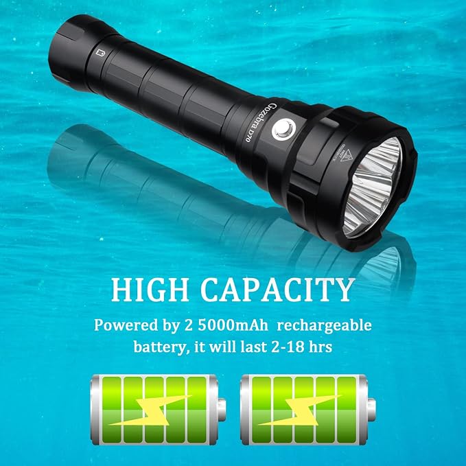 Dive Light, D70 13000 Lumen Super Bright Scuba Diving Flashlight, Rechargeable Diving Lights Underwater Waterproof Flashlight for Under Water Deep Sea Cave