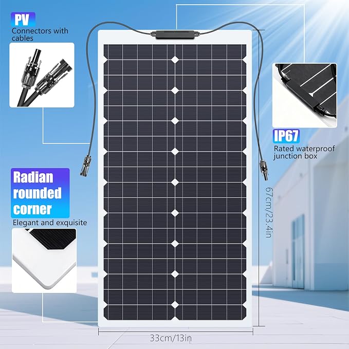 KEPEAK 35W Flexible Solar Panel Monocrystalline, Lightweight Semi-Flexible Solar Charger & MC4 for 12V Battery, RV Marine Boat Camper Van Trailer Off-Grid Power