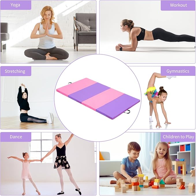 ZENOVA Gymnastics Mat 6'x3'x2''/4'x8'x2'' Exercise Mat Gym Mat for Home Aerobics Workout Foldable Tumbling Mat Children Gifts
