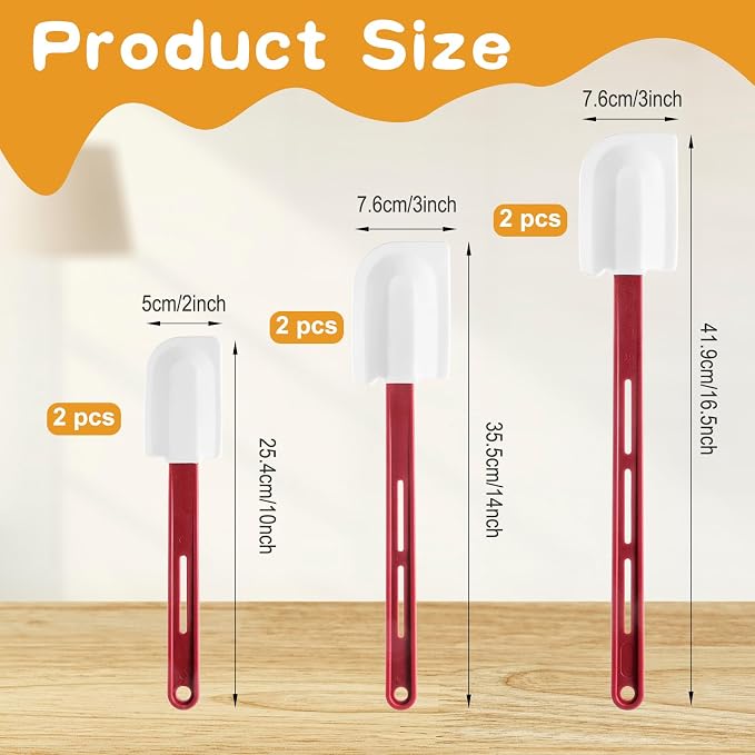 6 Pcs High Temp Silicone Spatulas, Heat Resistant Rubber Spatula, Commercial Silicone Scraper with Handle for Kitchen Cook Baking Mixing Utensil, Dishwasher Safe (10,14,16.5 Inch)