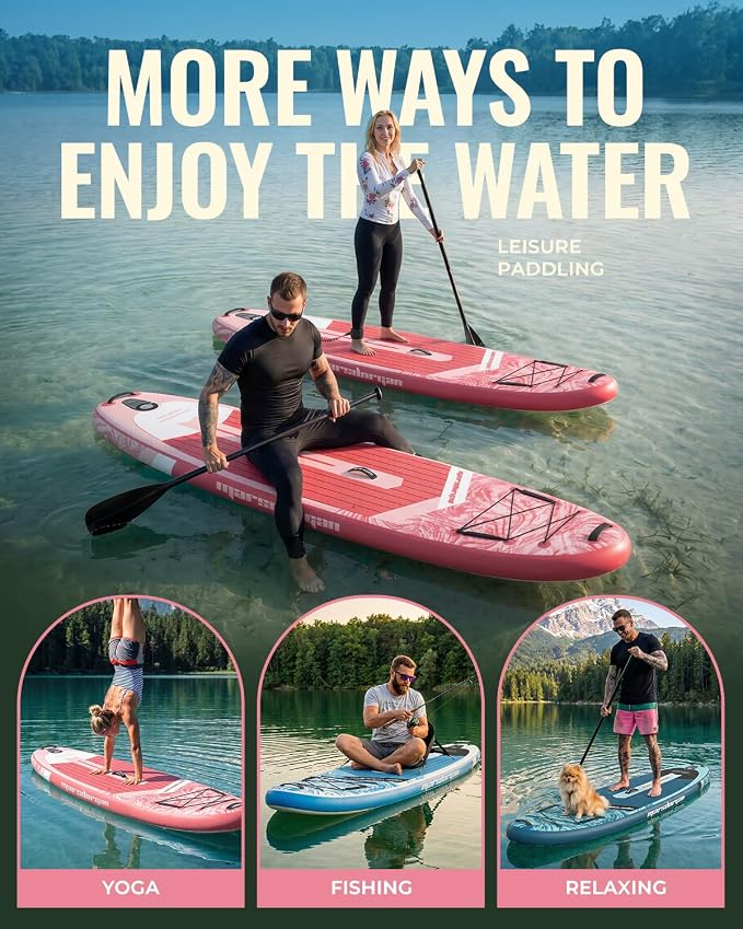 11'x34 Inflatable Paddle Board for Adults Youth, Extra Wide 430LBS Capacity SUP, Stable 2-3 Person Family for Lake Ocean Fishing Surfing Yoga, Includes Accessories