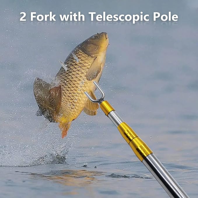 Dutiplus Telescopic Fish Gaff with 1~5 Teeth Assorted harpoons Barbed, Sea and Ice Fishing Spear Gig for Hunting Fish Frog Mole