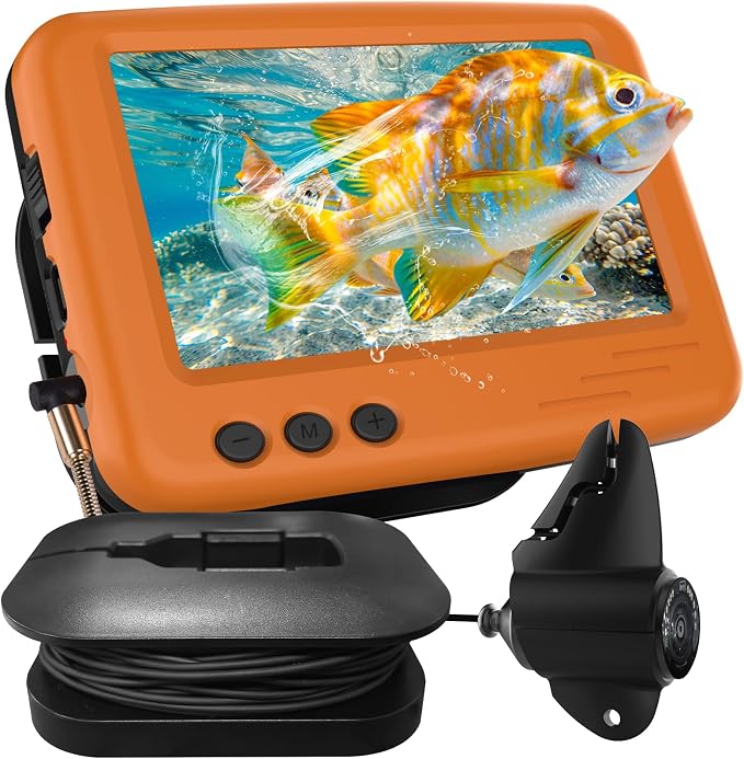 Underwater Fishing Camera, 4.3 Inch LCD, Infrared Night Vision, Wide Angle IP68 Waterproof Portable Fish Camera for Ice, Lake, Boat & Kayak Fishing (Orange)