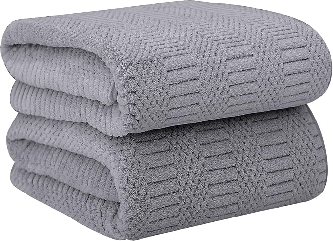 JML Bath Towels Set of 2, 30" x 60", Large Microfier Body Towel for Adult, Oversized, Soft, Super Absorbent, Fast Drying, Use for Sauna, Salon, Gym,Sport, Fitness, Yoga, Diamond Cross Grid Gray