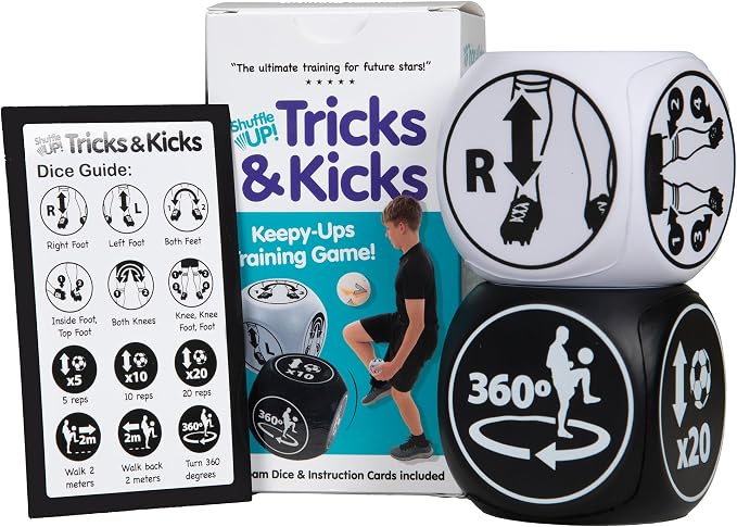 Shuffle Up Tricks & Kicks Dice Soccer Game - Soccer Gadgets, Trainer, Fun Training Equipment for Kids, Gifts for Boys and Girls Ages 7-12, Indoor Outdoor Family Games, 2 Kick Ups Football Dice