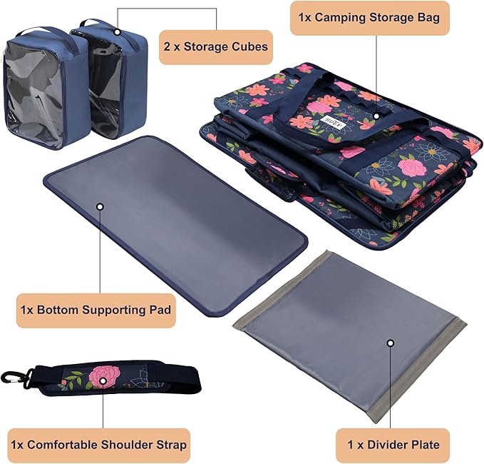 49L Camping Organizer Bag with 2 Removable Storage Cubes, Waterproof Foldable Car Trunk Organizer for SUV Truck Van, Heavy-Duty 600D Oxford Camping Storage Bag for Outdoor, Kitchen, Travel
