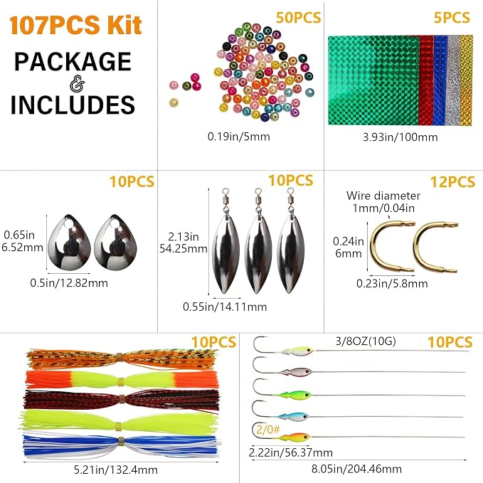 Dovesun Fishing Lure Making Kit DIY Spinner Making Kit, Inline Spinner Baits for Bass Fishing Trout Salmon Freshwater Gift for Men 228pcs/155pcs/107pcs