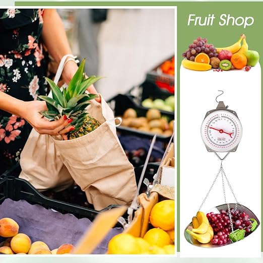 Tellegloww 2 Sets 110 lbs Large Display Hanging Scale with Scale Scoop Kitchen Dial Weight Scale Silver Industrial Spring Scales for Shopping Traveling Food Produce Weighing