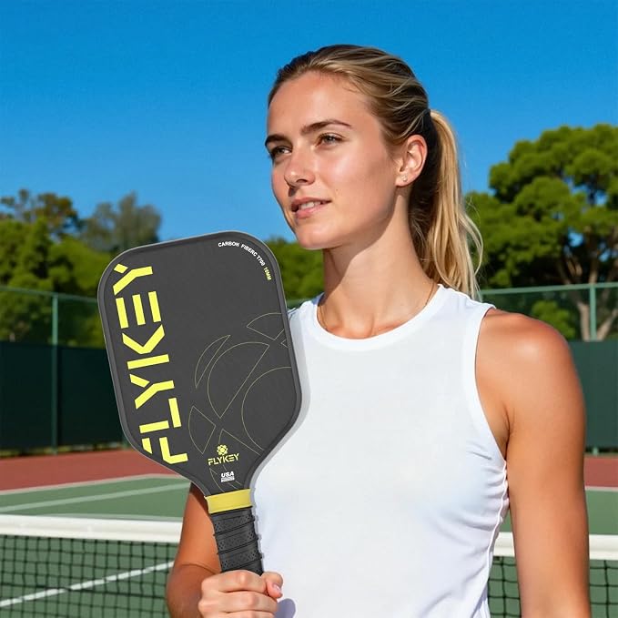 FLYKEY Pickleball Paddles, T700 Carbon Fiber Pickleball Paddle with a 16mm Shark Power Polymer Core, USAPA Approved Pickle Ball Paddle, Strong Spin and Power Surface,Strong Shock Absorption