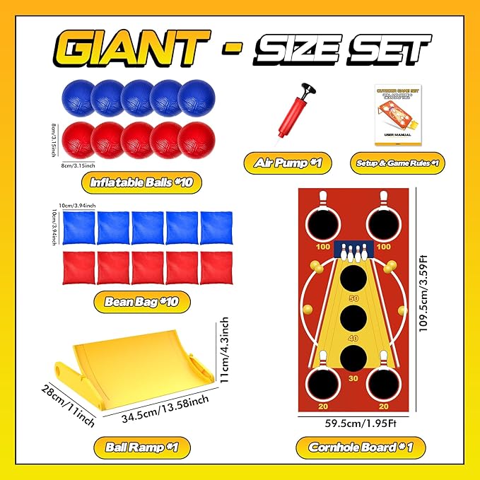 3 in 1 Cornhole Board Set Arcade Roll and Score & Bean Bag Toss & Ball Toss Game, Outdoor Carnival Party Corn Hole Outside Toys for Kids Adults, Yard Backyard Field Day Camping Family Reunion Game