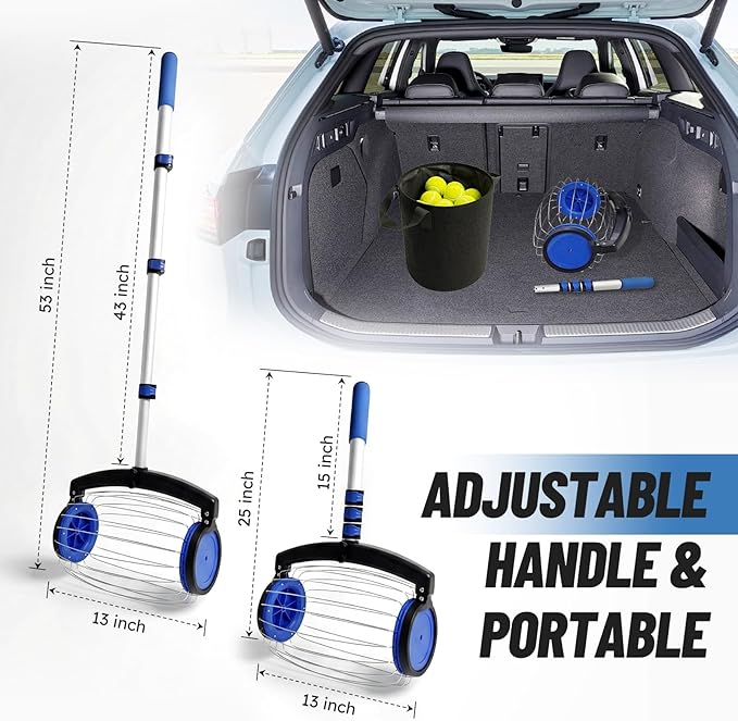 zozen Tennis Ball Picker with Storage Bag, No Bending Quick Pickup Roller, Adjustable Telescopic Handle, Holds Up to 28 Tennis Balls, Portable Collector for Tennis/Pickleball/Baseball/Lacrosse Ball