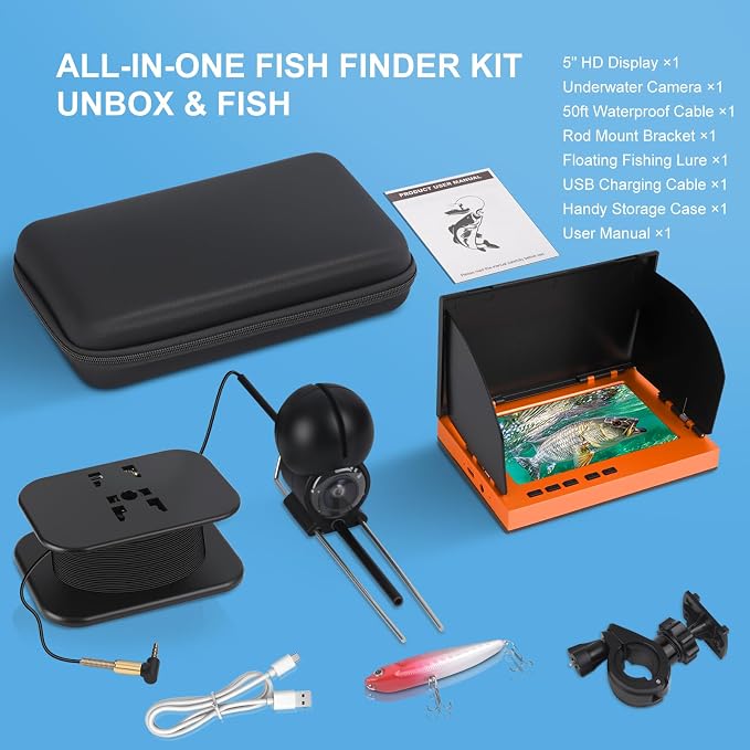 Fishing Camera, 220° Ultra-Wide 1080P HD Underwater Fishing Camera with 4.3" LCD & IR Night Vision, 50ft Cable for Ice Lake Boat Kayak Fishing