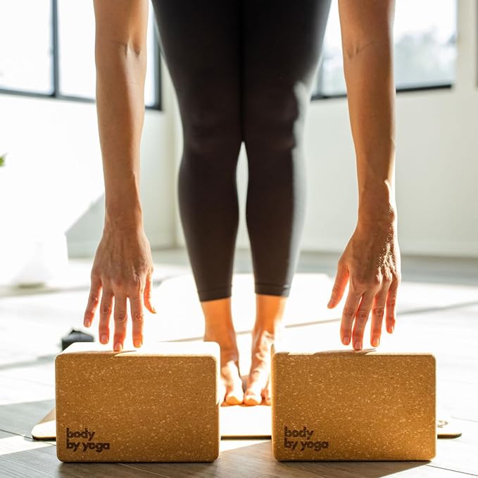 Cork Yoga Blocks 2 Pack – High Density Non Slip with Select Cork Grain for Chip-Resistant Durability | Extra Thick 4” for Support & Stability | Natural, Smooth, and Crumble Free | Body By Yoga