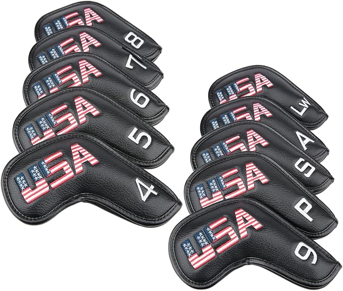 Black Leather USA Golf Club Iron Wedge Head Covers Fit All Brands