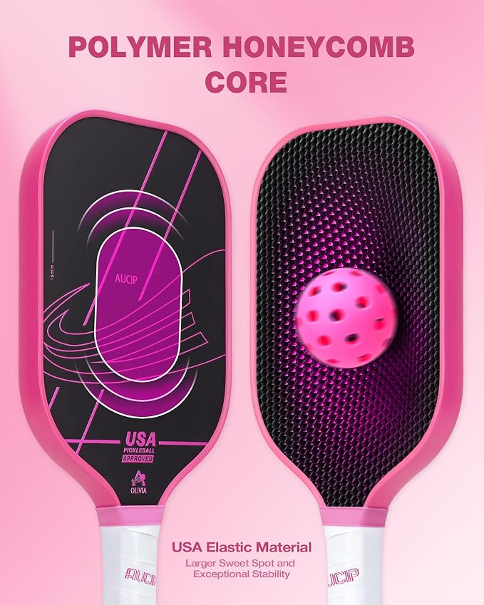 Pro Pickleball Paddle Pink - T700 Carbon Fiber Pickleball Paddle with 16mm Polymer Honeycomb Core, USAPA Certified, Cushion Grip, Perfect for Advanced Control