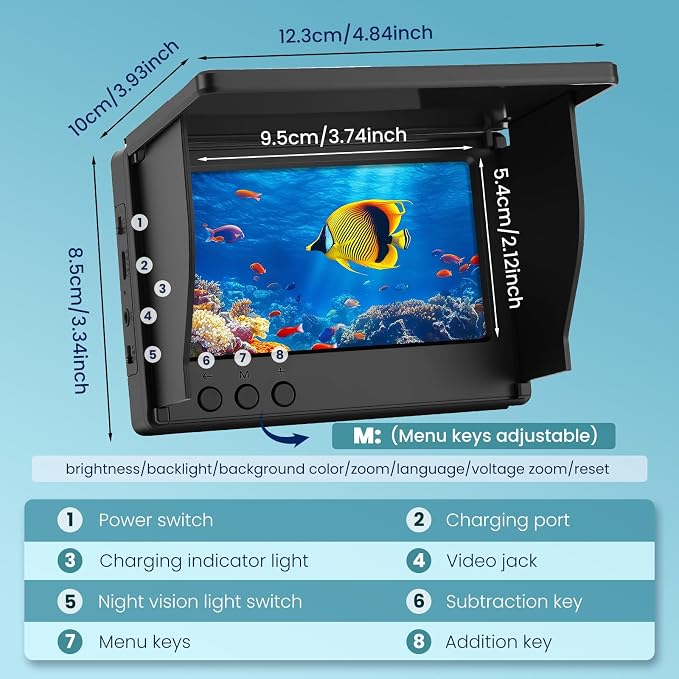 Underwater Fishing Camera with 4.3" IPS HD Screen, Underwater Viewer with 360° Rotating Lens, IR Night Vision, 5000mAh 10H Runtime, IP68 Waterproof Ice Fishing Camera for Lake Boat Kayak