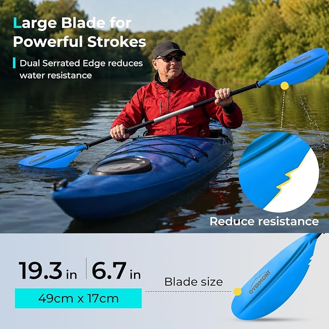 Overmont Kayak Paddles with Leash - Heavy Duty Aluminum Alloy Shaft Boating Oar for Kayaking Boating Canoeing 218cm/86in - 230cm/90.5in - 241cm/95in