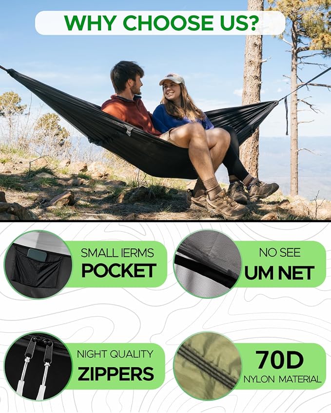Sunyear Camping Hammock with Spacious Net, Single/Double,Outdoor&Indoor