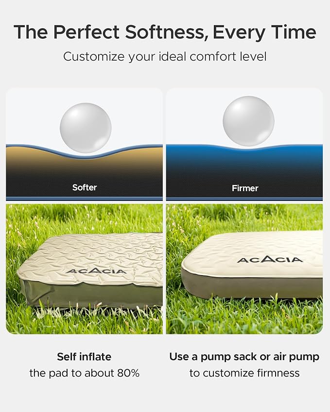 Acacia 4" Thick Self Inflating Sleeping Pad with Foam, Innovative Y-Shaped Telescopic Structure, Ultraportable Camping Air Mattress with Pump Sack, Easy Roll Up Sleep Bed for Travel Tent Car