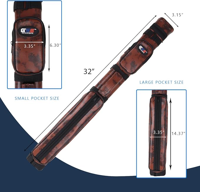 GSE Games & Sports Expert 2x2 Deluxe Hard Billiard Pool Cue Stick Carrying Case, Billiard Cue Case, Billiards Accessories (Several Colors Available)
