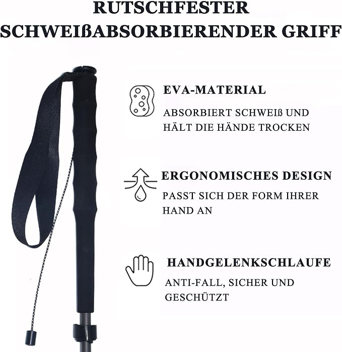 5-Section Carbon Fiber Trekking Poles, Lightweight and Durable 2-Pack, Foldable, Straight Grip, Suitable for Hiking, Trekking and Mountaineering