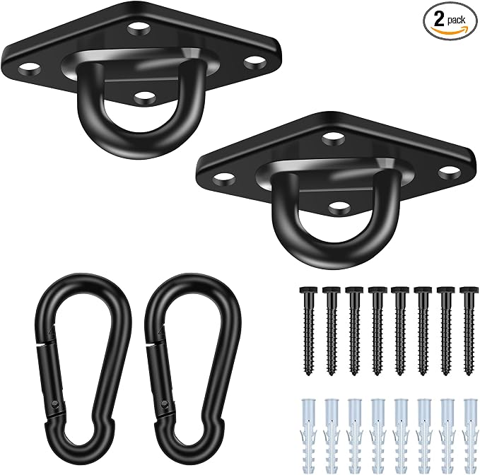 Albo Diamond Plate 2650lbs Swing Hangers 2 PCS - Heavy Duty Ceiling Mount Hooks with Snap Carabiners, 304 Stainless Steel for Wood & Concrete & Metal, Indoor Outdoor Anchor for Hammock, Yoga, TRX