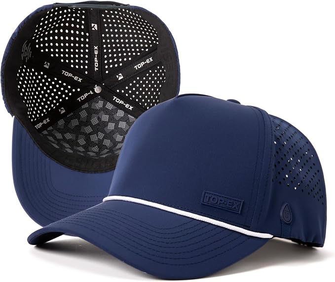TOP-EX Performance Baseball Hat for Men Water Resistant Golf Cap Running Cooling Snapback Laser Perforated