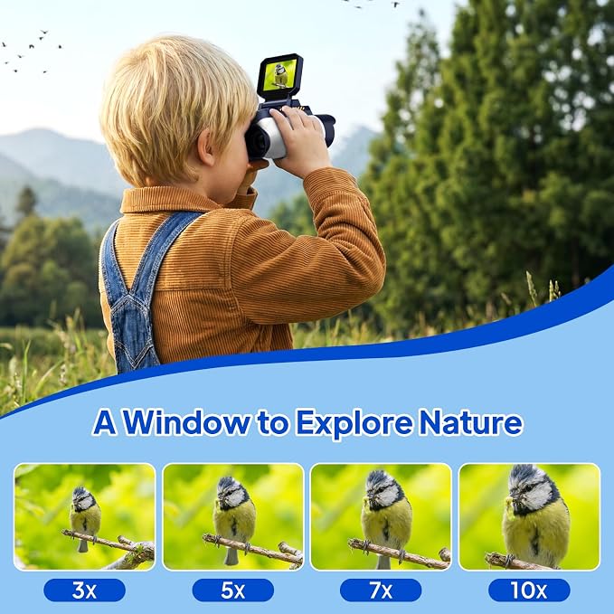 Kids Binoculars with Night Vision, 10x Optical Magnification Digital Binocular with 2.4" HD Screen & 20 Games, STEM Outdoor Exploration Camping Toys Gifts for Boys Girls Age 7-12+ (White&Purple)