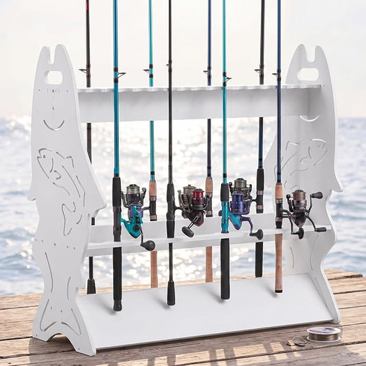 Fishing Rod Rack for 24 Rods, 3 Tier Detachable Design Fishing Pole Holder, Waterproof Outdoor Marlin Rods Organizer for Garage, Boat Dock, Tackle Shop & Boathouse, Gifts for Fishermen, Father's Day