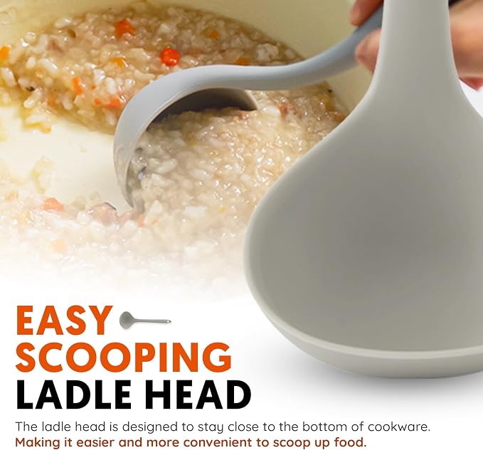 Platinum Silicone Cooking Ladle for Baking, Scraping & Mixing, 100% Food Grade Colorful Silicone Kitchen & Serving Utensils, Heat Resistant, Non-Stick Cookware - 8.6 inch Warm Gray
