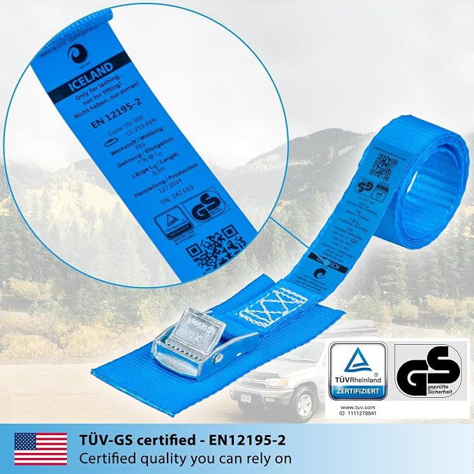 valonic Iceland - Short tie Down Straps - 4 Pack, 1.6 ft x 1 inch, 1100 lbs, TÜV Rheinl. Certified, Protection pad, cam Buckle - for Bicycle, roof Rack, Luggage, Motorcycle