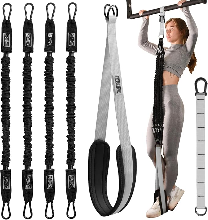 Pull Up Assistance Bands - 4 Heavy Duty Pull Up Bands with Adjustable Strap and Foot Rest - Stackable Pull Up Assist Band Set for Pull Up Bar - Resistance Bands for Pull Ups Chin Ups Strength Training