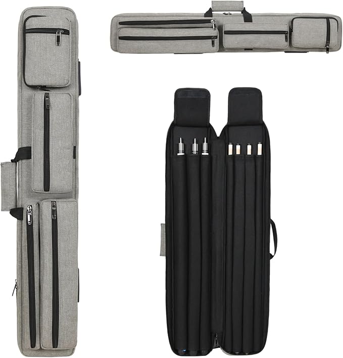 Pool Cue Case 3x4 Pool Stick Bag with Backpack Straps Soft Billiard Cue Carrying Case with Two Shoulder Strap, Billiard Stick Case Holds 3 Butts 4 Shafts and Billiards Accessories