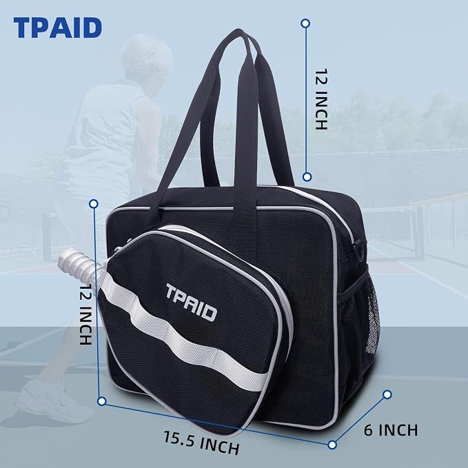 TPAID Pickleball Bag with Shoes & Wet Pocket, Court Bag for 2 Paddles
