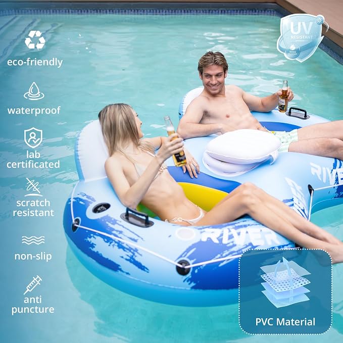 River Tubes for Floating Heavy Duty Inflatable Floating Lounger Premium River Water Rafts Pool Float with Cup Holder Above Lake for Adults