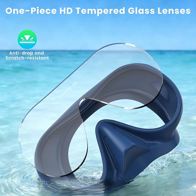 Snorkeling Gear for Adults, Snorkel Set Adult, Scuba Diving Mask, Panoramic View Anti-Leak Anti-Fog Dive Swimming Goggles Tempered Glass Panoramic Wide View Travel Portable Foldable