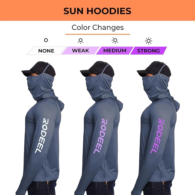 Rodeel Men's UPF 50+ Performance Fishing Hoodie, Long Sleeve Sun Protection Athletic Quick-Dry Breathable T-Shirt